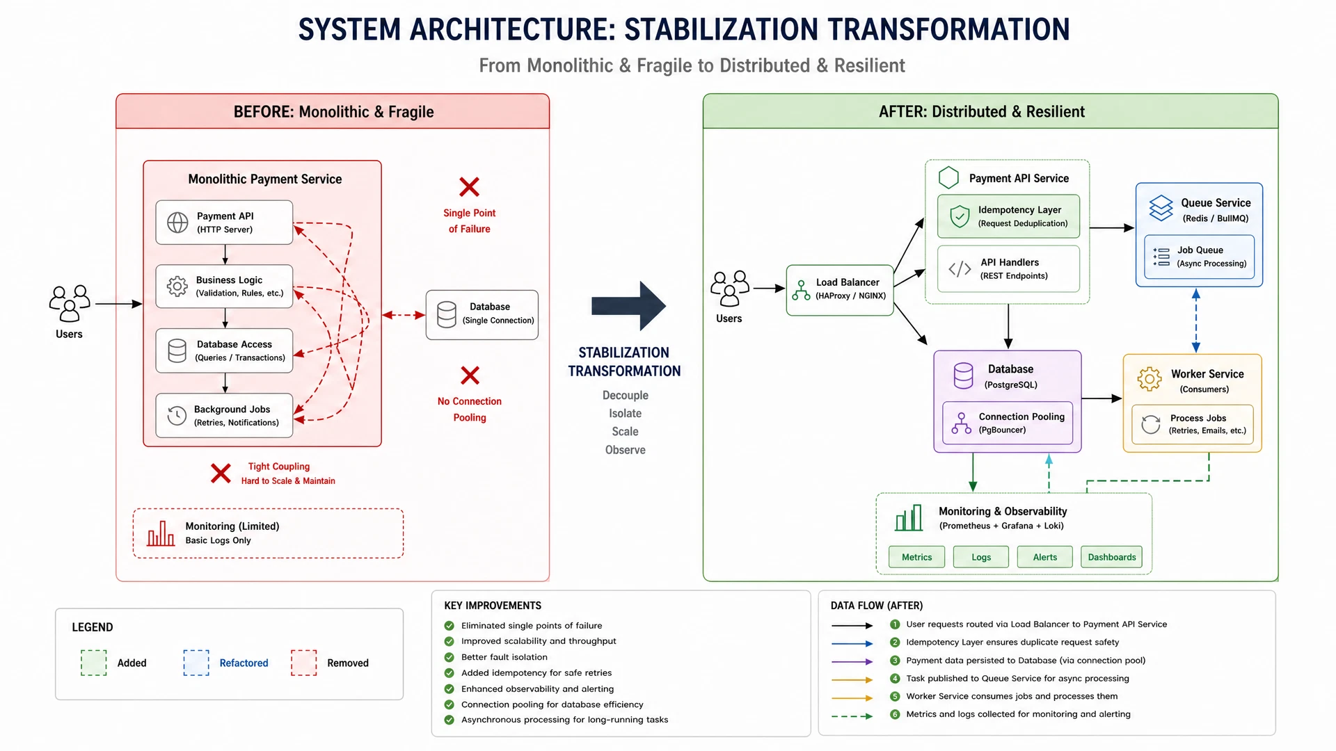System architecture transformation from fragile monolith to resilient distributed architecture